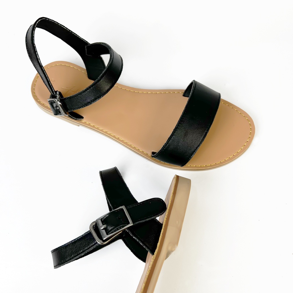 Giày  Sandal Đi Học Nữ Thời Trang biển Quai Ngang hậu Da Thật Cao Cấp Hishoo có bigsize Mặc Áo Dài Váy Ulzzang VNXK S018
