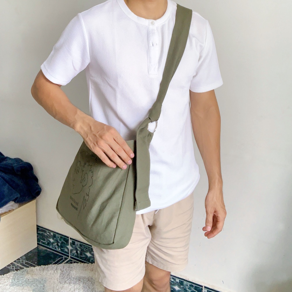 Túi đeo chéo canvas Checked Caro nam nữ