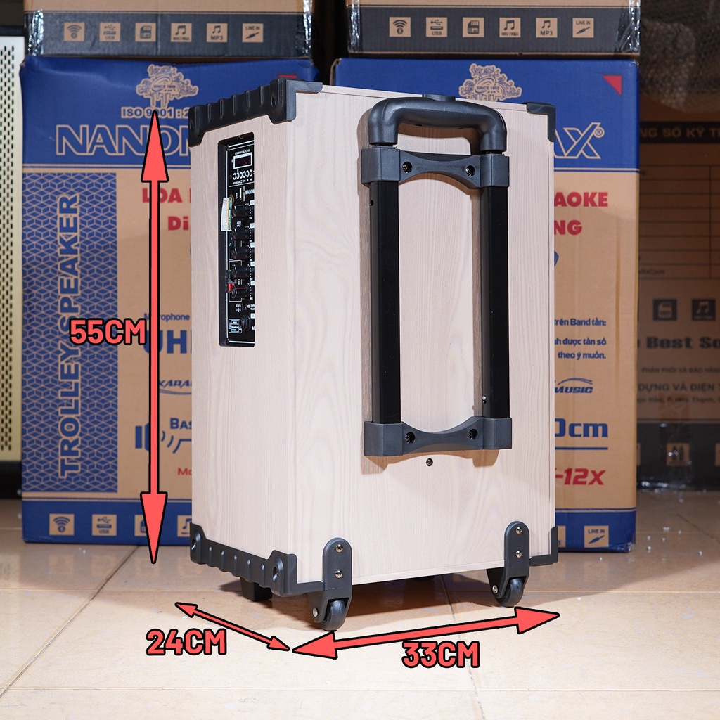 Loa Kéo Karaoke Công Suất Lớn 260W Nanomax T12 Bass 3 Tấc 30cm Màu Xám Có Đọc USB Thẻ Nhớ| Loa Kéo Giá Rẻ Mini