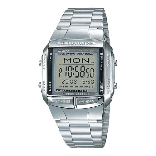 ĐỒNG HỒ NAM DÂY THÉP MÀU BẠC ĐÈN LED CỰC TÍM CHỐNG NƯỚC CASIO DB-360-1A HÀNG CHÍNH HÃNG