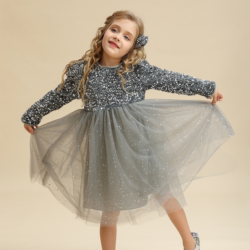 Đầm Công Chúa / Năm Mới / Ông Già Noel Đính Kim Sa Lấp Lánh Kèm Băng Đô Xinh Xắn Cho Bé Gái