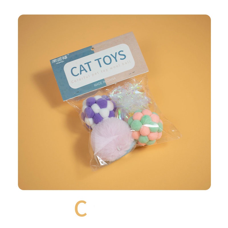 Set 4 Quả Bóng Lông Đồ Chơi Nhiều Màu Sắc Cho Mèo Cưng