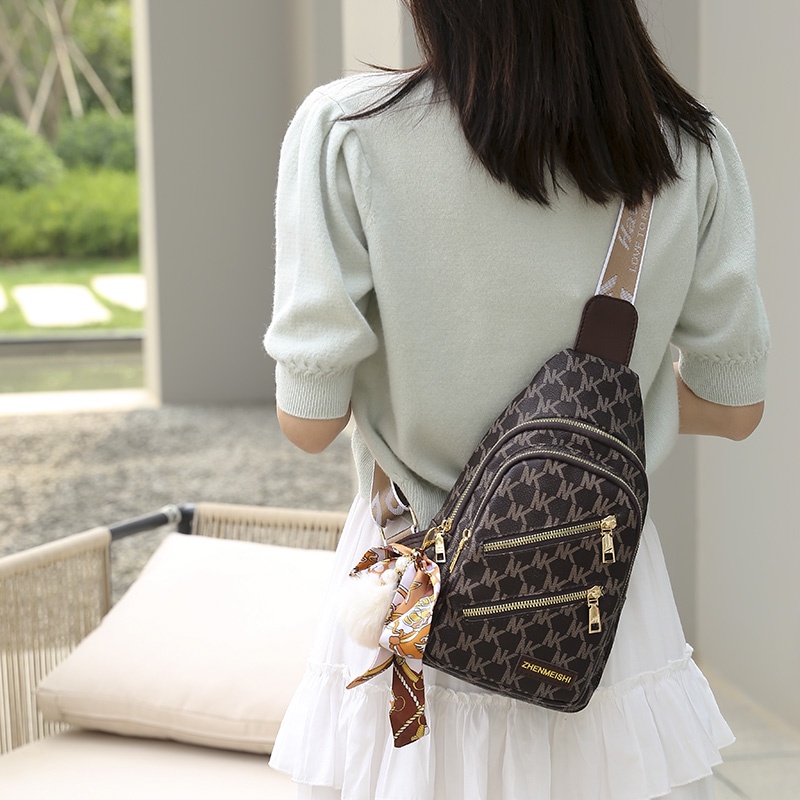 Túi Đeo Chéo Nữ Phong Cách Dễ Thương Đa Năng Túi Đeo Ngực Nhiều Ngăn Dây Kéo Đôi