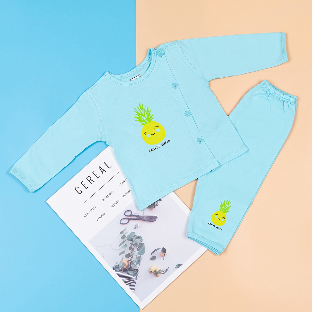 Bộ quần áo sơ sinh dài tay 100% cotton cài nút  lệch bác sĩ cho bé Kioo Olala từ 3-13kg