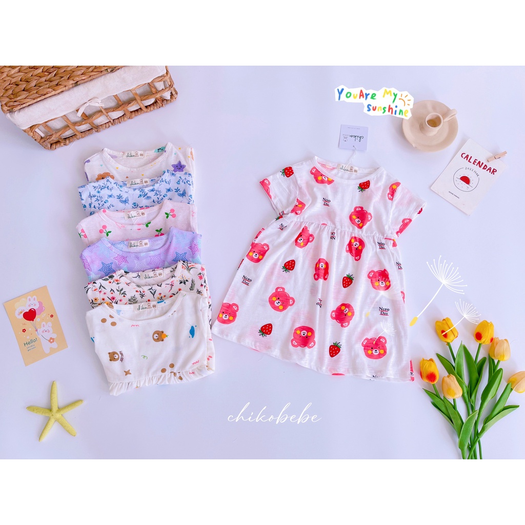 (7-21kg)-Đầm thun tay cộc Chikobebe họa tiết siêu dễ thương cho bé yêu bảng 1 (ảnh thật)
