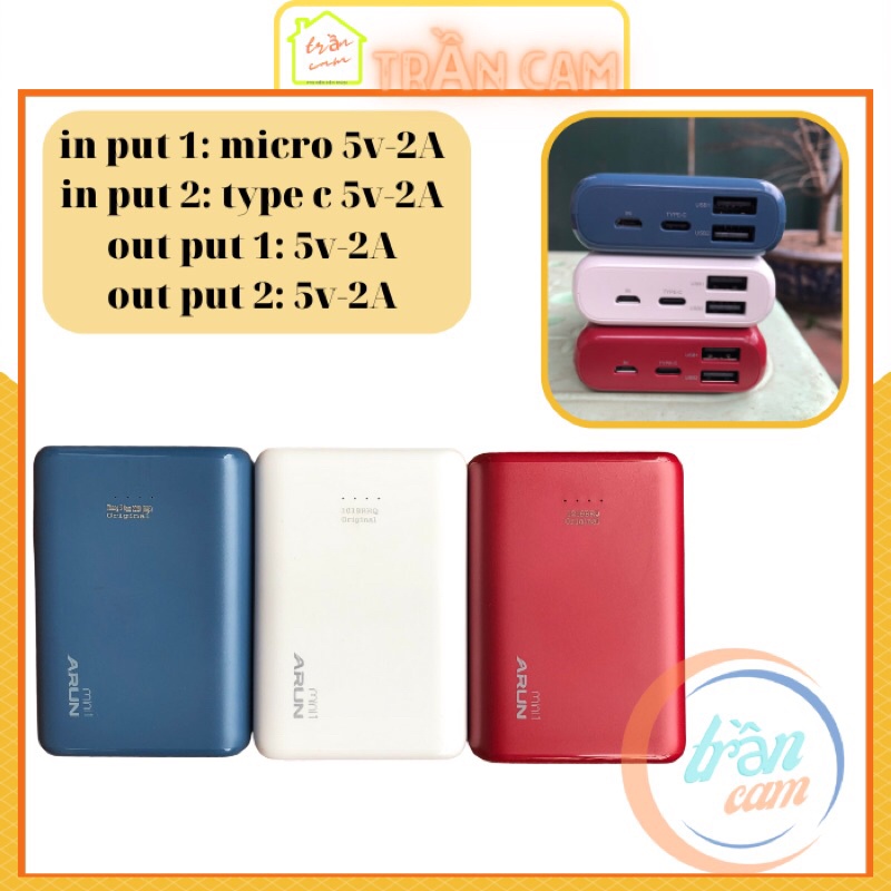 Pin sac dự phòng Arun (mã CK mini1) 10000mAh