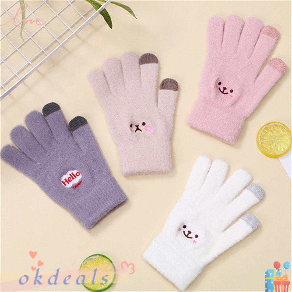 Găng tay dệt kim hở ngón dùng màn hình cảm ứng ấm áp in hoạt hình cho nam và nữ