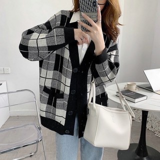 Áo cardigan dày kẻ caro
