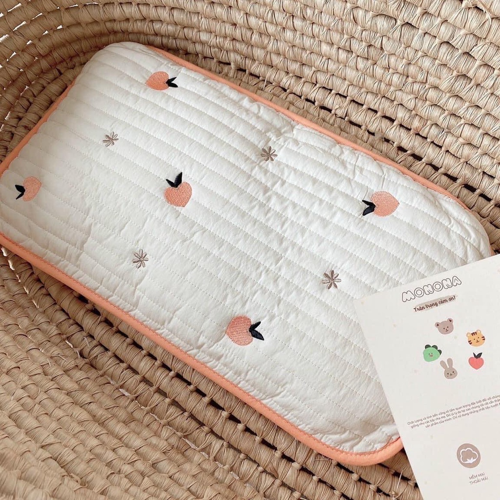 Gối lót 4 mùa Monona cao cấp mềm mịn 3D Air mesh thoáng khí thấm hút tốt đạt chuẩn xuất Hàn cho bé 20 x 40cm có viền