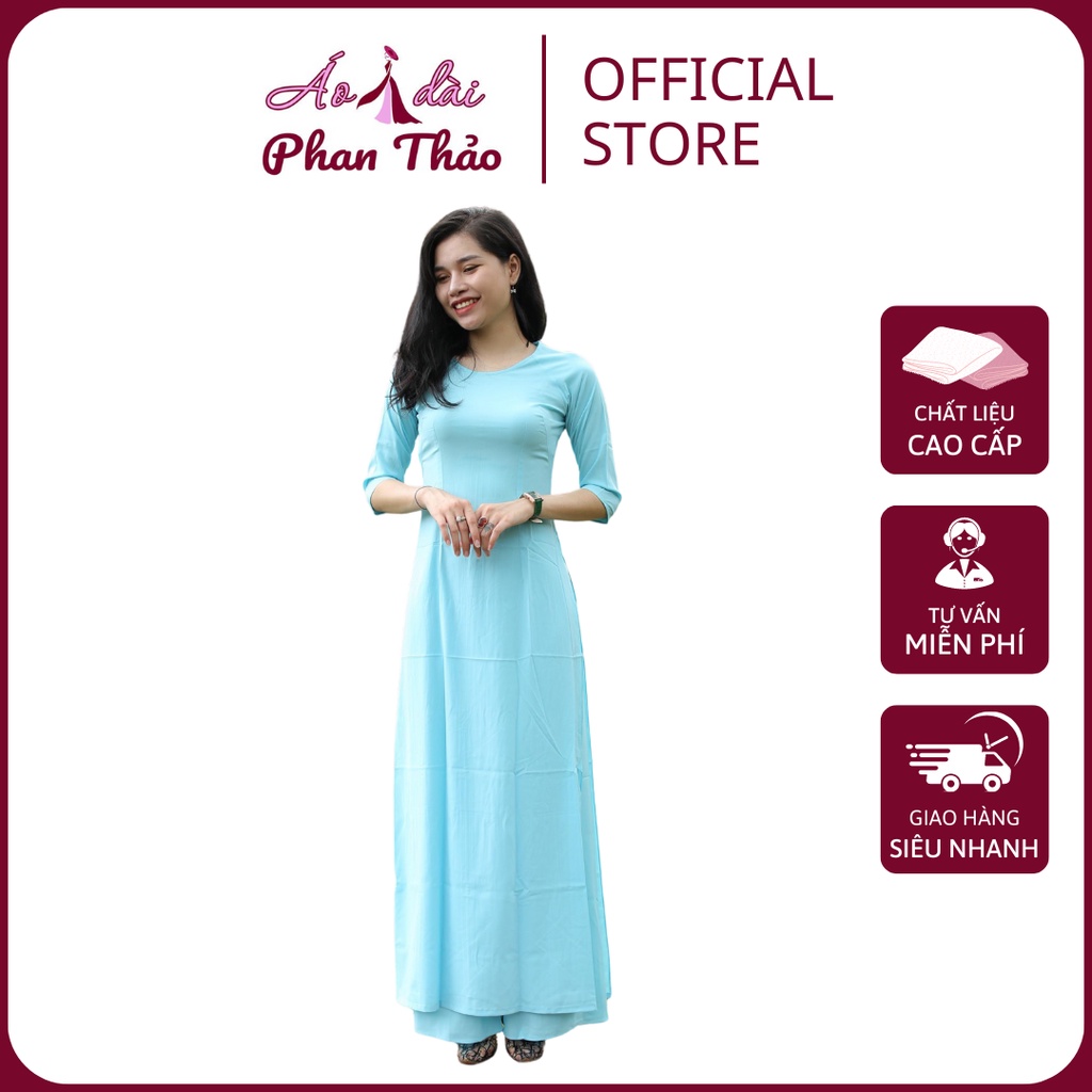 Áo Dài Trơn Màu Xanh Ngọc - Áo Dài Truyền Thống Chất Lụa Nhật - Shop PT