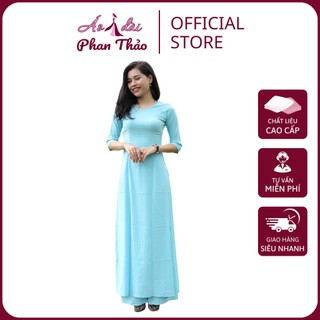 Áo dài trơn màu xanh ngọc - áo dài truyền thống chất lụa nhật - shop pt