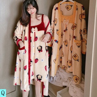 Áo choàng tắm lông cừu dày dặn thời trang thu đông dành cho nữ