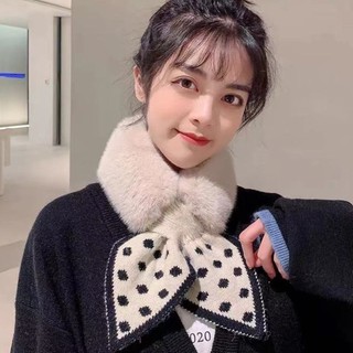 Khăn quàng cổ lông mềm, nơ chấm bi cute