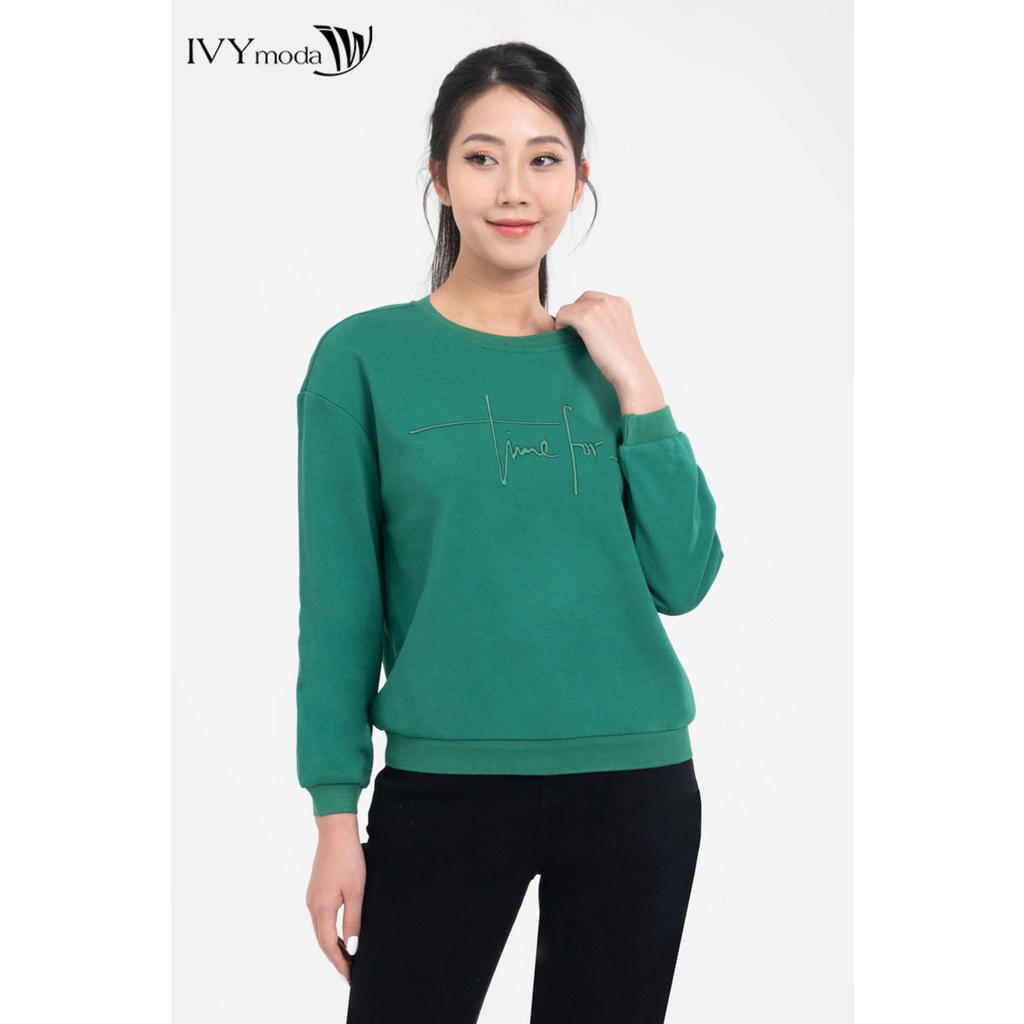 Áo nỉ nữ thêu chữ IVY moda MS 58M8018