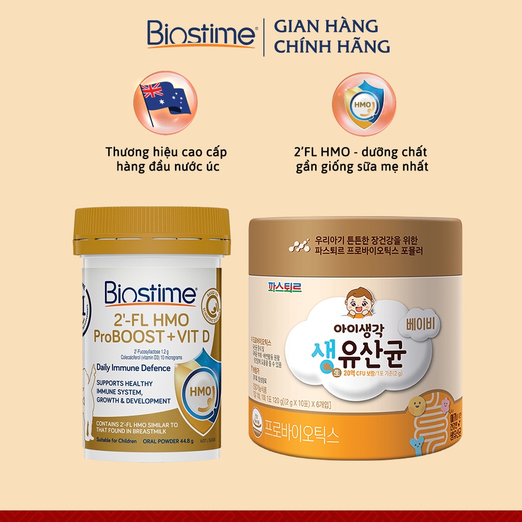 Combo Men vi sinh Sysy Lotte Foods Hàn Quốc và tinh chất HMO Biostime 2’F-L Hmo Proboost Vitamin D 44,8g/hộp