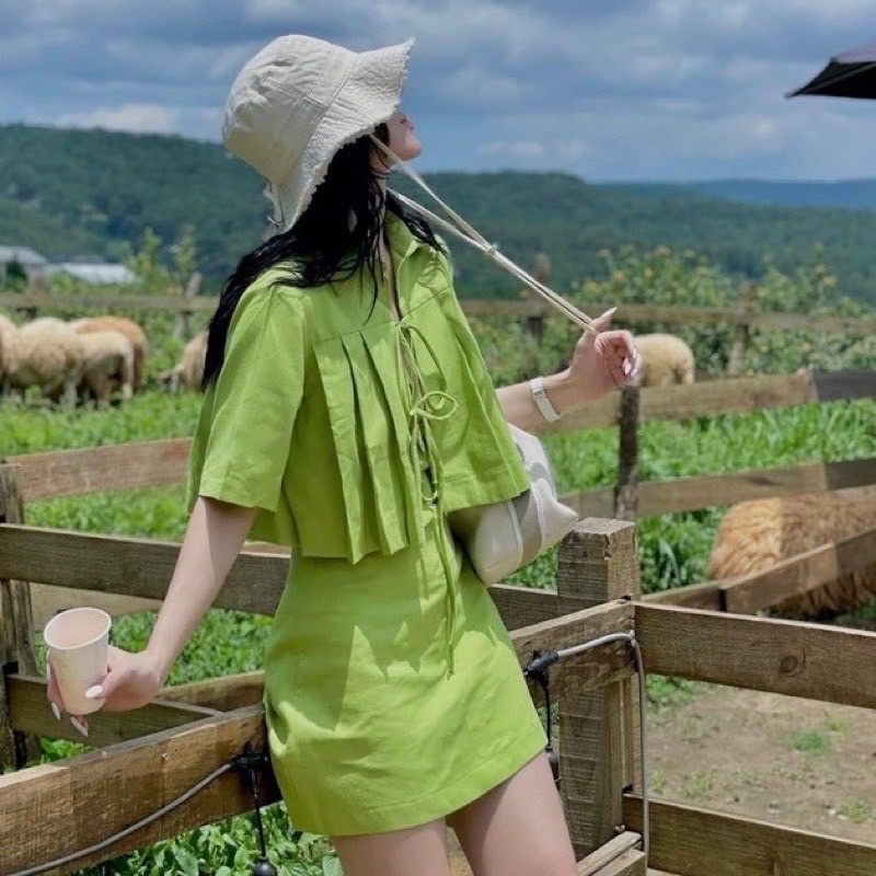 SET 3 MÓN ÁO CROPTOP CỘT NƠ KÈM CHÂN VÁY NHIỀU MÀU BIGSIZE 55-90KG ( BÈO BÉO BIGSIZE )