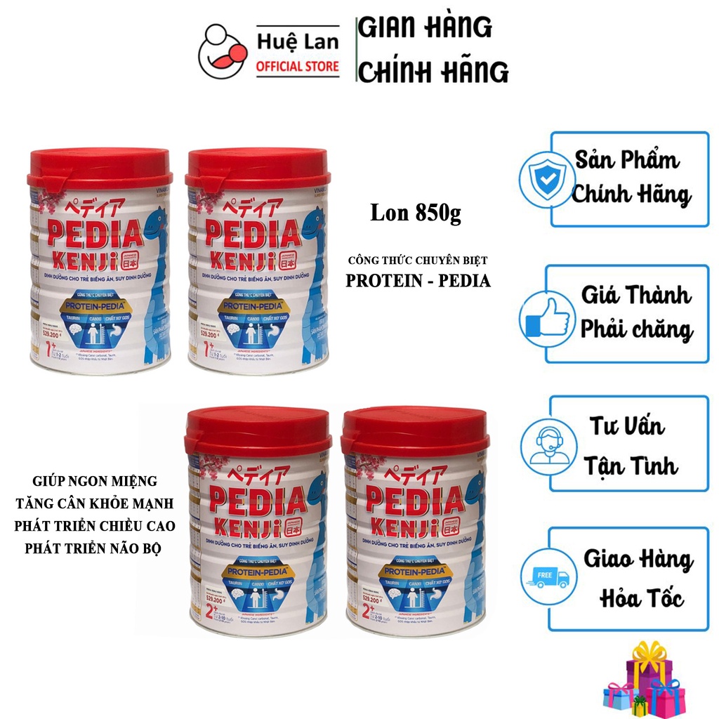 Combo 2 hộp sữa bột Vinamilk pedia kenji dinh dưỡng cho tre biếng ăn, suy dinh dưỡng số 1+/ 2+ hộp 850g