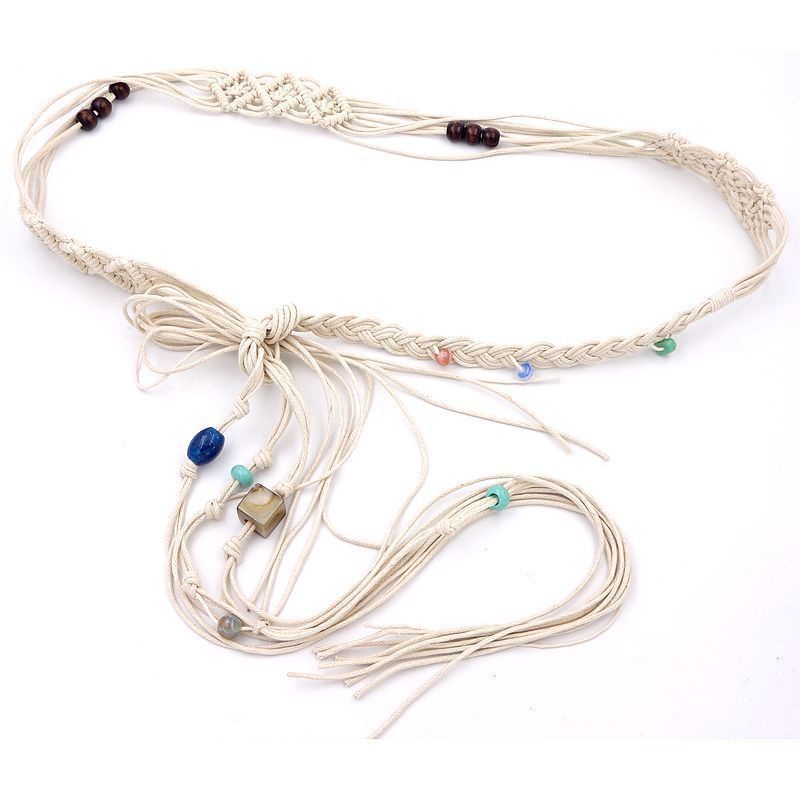 Thắt Lưng Bện Dây Cotton Phối Tua Rua Thời Trang Cho Nữ