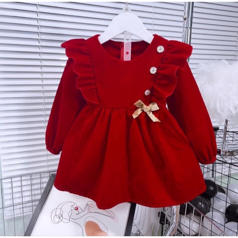 Váy nhung đỏ bé gái Noel bèo nhún cực xinh