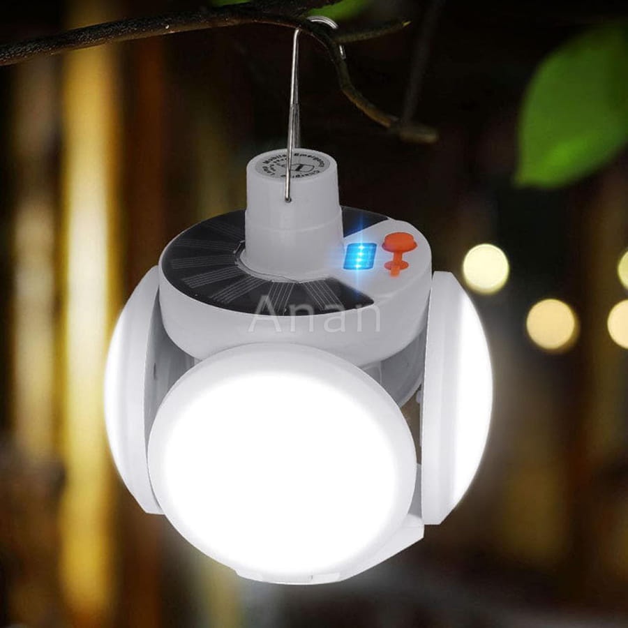 Đèn Led Tích Điện 4 Cánh 5 Chế Độ Sáng, Đèn Chiếu Sáng Năng Lượng Mặt Trời 80W Kèm Điều Khiển Từ Xa, Có Sạc Tích Điện