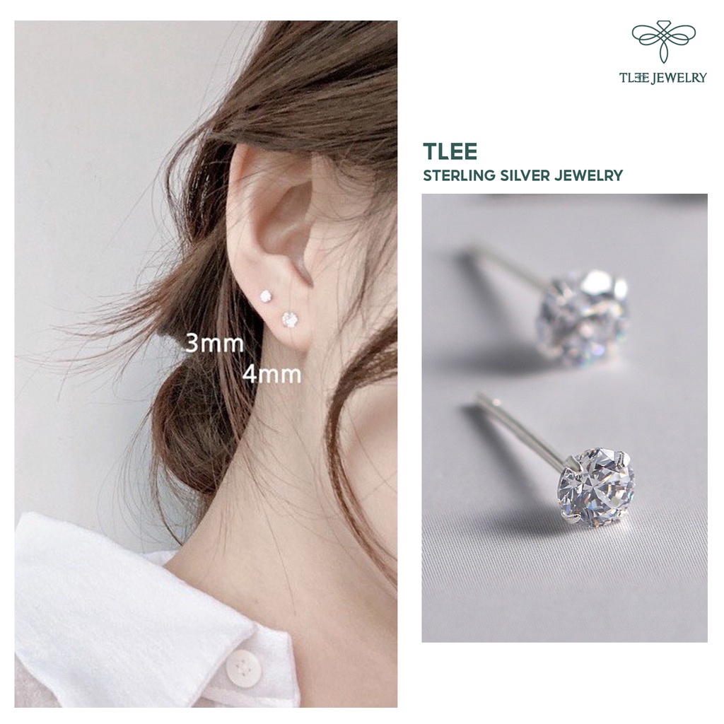 Khuyên tai bạc nữ TLEE nụ đá nhiều size lấp lánh nhỏ xinh TleeJewelry B0206  (1 chiếc)