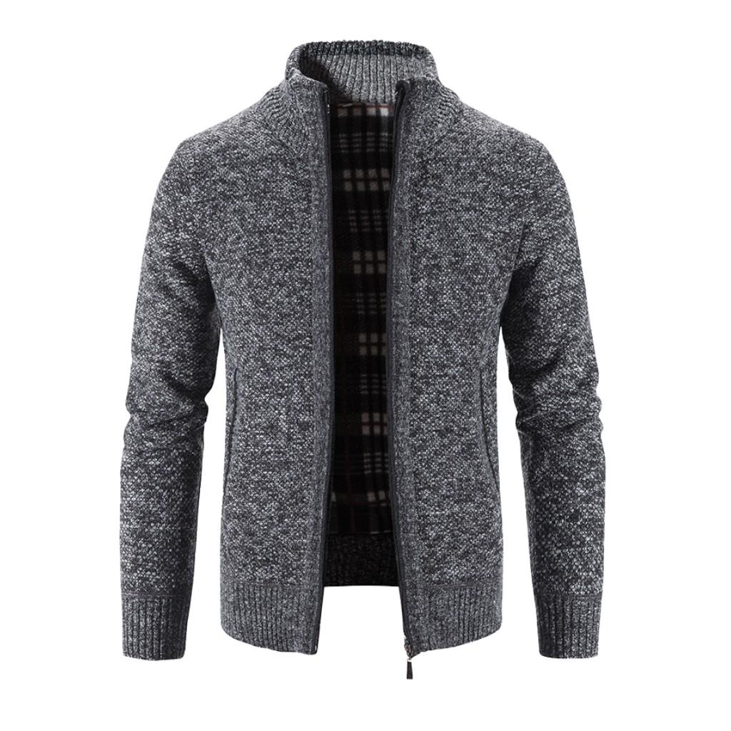 Áo len Nam Cardigan 2 lớp, áo khoác len khóa kéo lông cừu dày dáng rộng