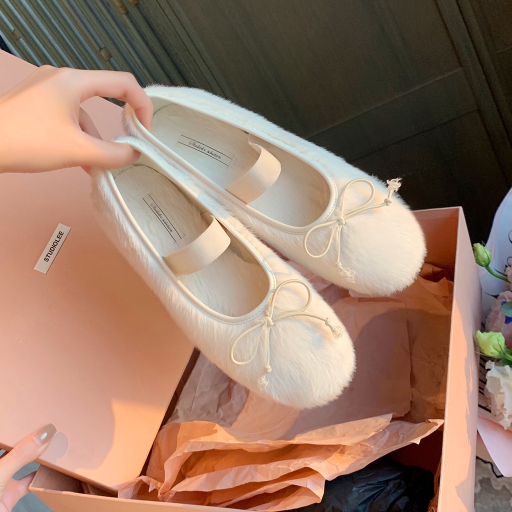 Giày Lười Vải Cotton Đính Nơ Thời Trang Mùa Đông Cho Nữ