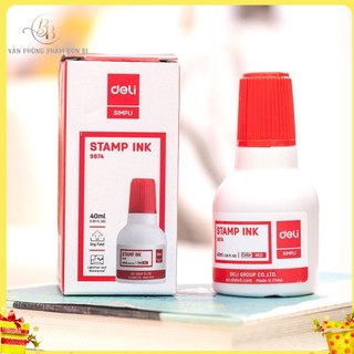 Mực dấu 40ml DELI, Đỏ E9874, mực khay dấu, mực đóng dấu, lăn tay, điểm chỉ