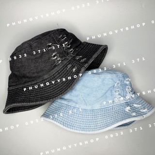 Mũ bucket tai bèo vành basic unisex nam nữ Phungvyshop - BO jean Thêu Wax Dọc - nón vành phong cách hàn quốc