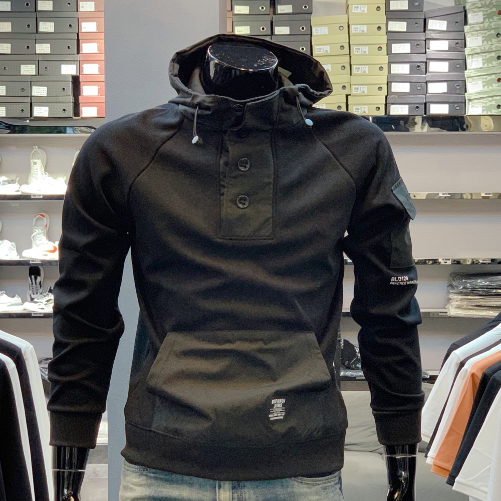 Áo Thun Cotton Cổ Cao Một Mảnh Có Mũ Trùm Đầu Phong Cách Thời Trang Đơn Giản Hàng Mới Phù Hợp Với Mùa Thu Và Mùa Đông Áo Khoác Chui Đầu Có Mũ Trùm Thời Trang