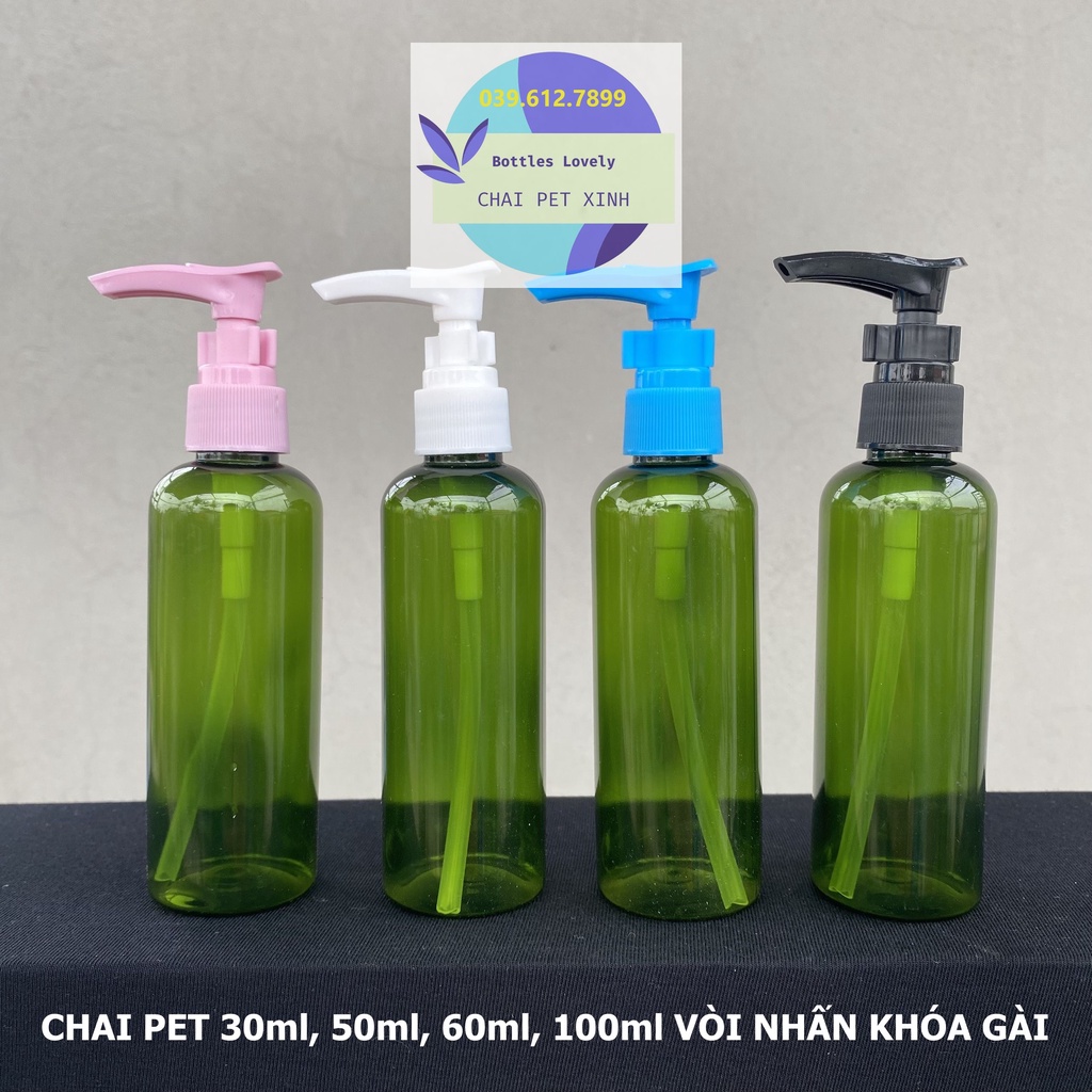Chai pet nhựa vòi nhấn khóa gài dung tích 30ml, 50ml, 60ml, 100ml