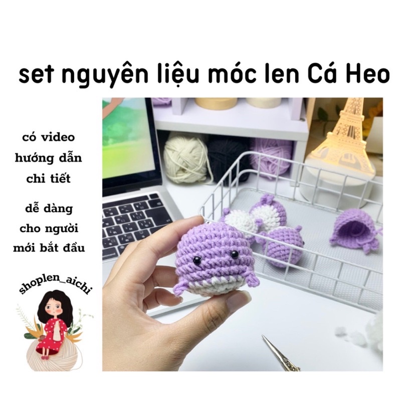 Set nguyên liệu móc len Cá heo🐬 + video hướng dẫn cho người mới bắt đầu