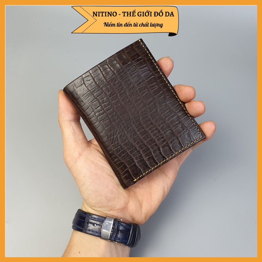Bóp nam đứng/ngang bỏ túi, ví da bò dập vân cá sấu có ngăn khóa size mini 11x8cm VND11