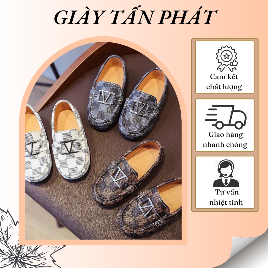 Giày Lười Giày Mọi Bé Trai chữ V - Giày Trẻ Em Cao Cấp Da Mềm Đế Êm Giúp Bé Đi Học Đi Chơi Thoải Mái