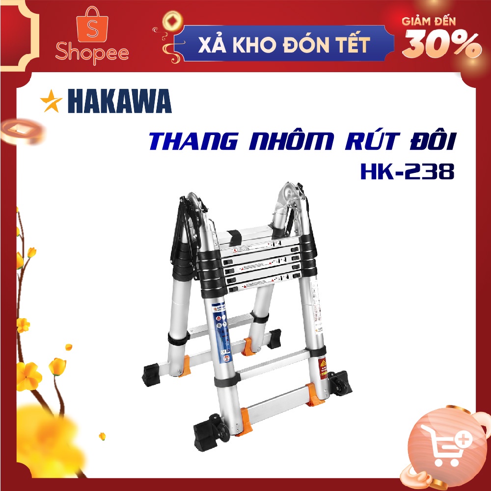 Thang nhôm rút đôi cao cấp HAKAWA - HK-238 (3.8M) - Phân phối chính hãng - Bảo hành 2 năm
