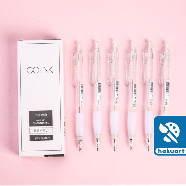 Bút chì bấm COLNK207 Vỏ nhựa ABS trong suốt ngòi 0.5mm chống trượt có gôm tẩy - Họa cụ Hakuart