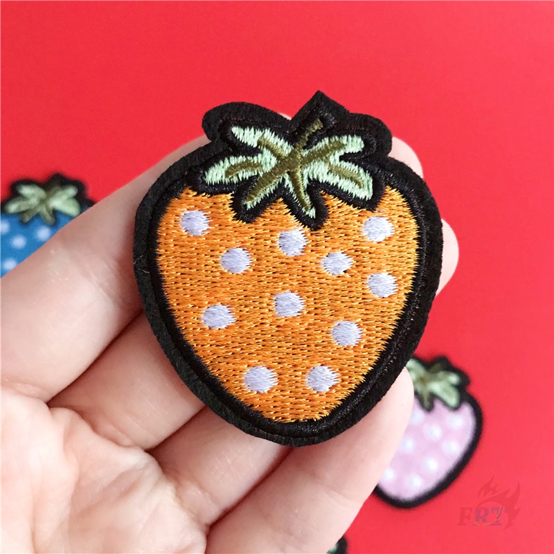 ☸ Ống Hút Trái Cây Bằng Sắt Chất Lượng Cao ☸ 1 Huy Hiệu Ủi Thêu Hình Trái Dâu (8 Màu)