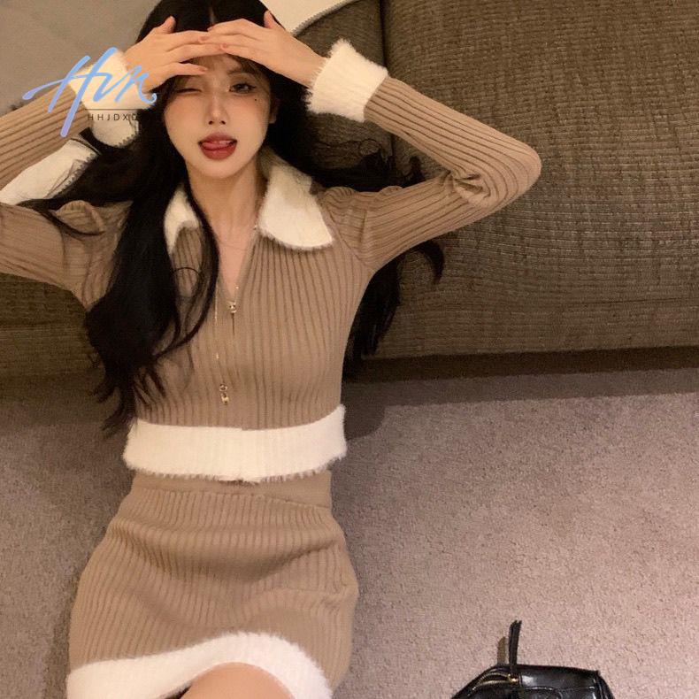 Set Áo Khoác Cardigan Dệt Kim + Quần Short Phong Cách Hong Kong Thời Trang Thu Đông Cho Nữ