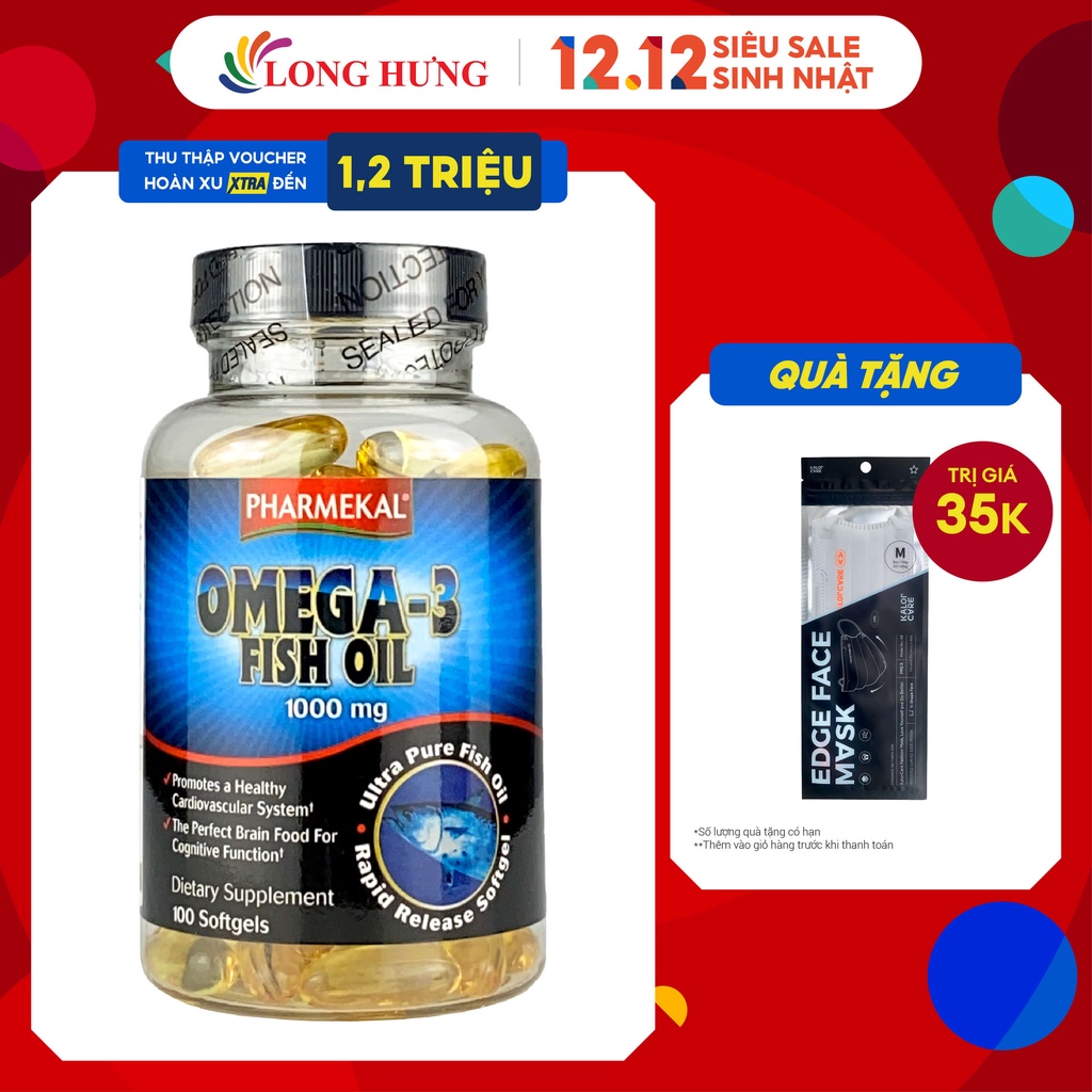 Viên uống Pharmekal Omega-3 Fish Oil 1000mg hỗ trợ tim mạch trí não (100 viên)
