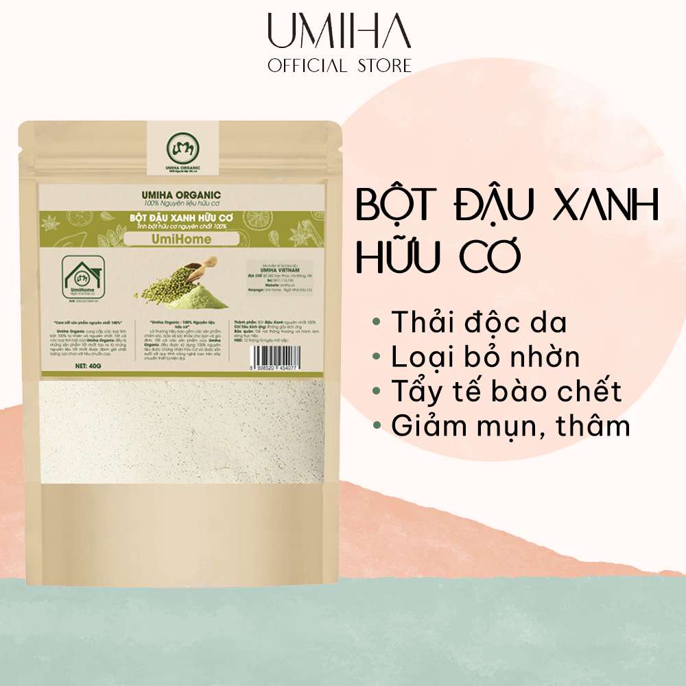 Bột Đậu Xanh Hữu Cơ UMIHA Nguyên Chất 40g | Dùng Đắp Mặt Nạ Dưỡng Da Ngăn Ngừa Mụn Trắng Sáng Mịn Màng