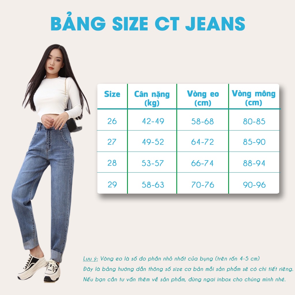 Quần baggy jean nữ phong cách Hàn Quốc gập gấu năng động CP10, CT JEANS