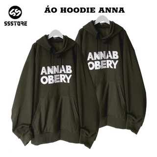 Áo Hoodie nỉ cotton lót bông thêu chữ ANNAB màu xanh form rộng unisex nam nữ