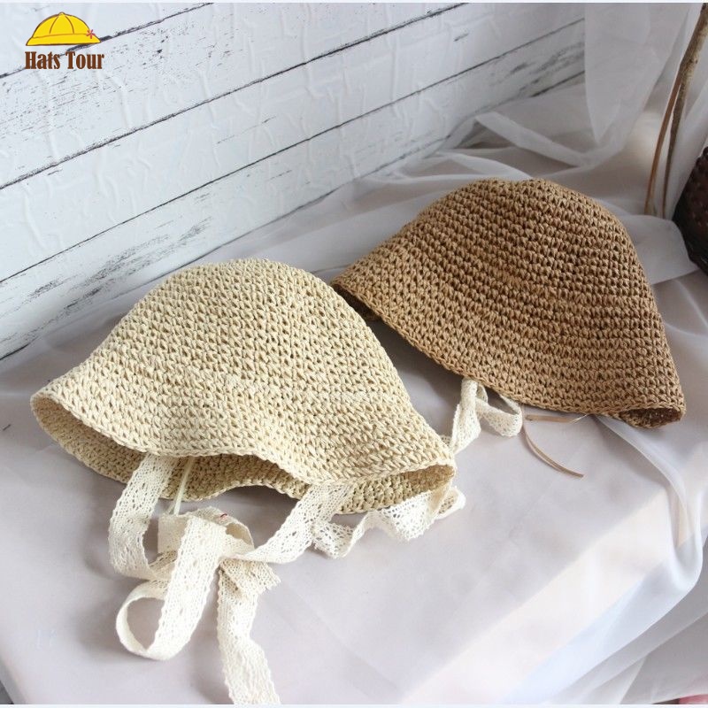 Mũ Cói Rộng Vành Chống Nắng / Gió Màu Sắc Xinh Xắn Thời Trang Đi Biển Mùa Hè Cho Bé 1-3 tuổi