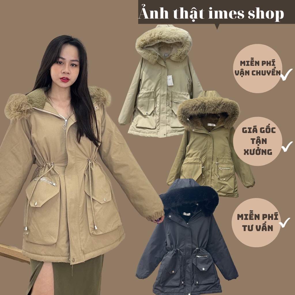 Áo khoác KAKI PARKA dáng dài túi kéo khóa phong cách Hàn Quốc Dáng thụng 8802 1842 IMES SHOP