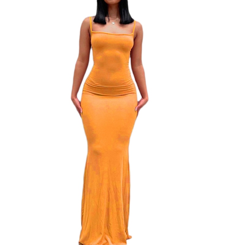 Xiangbao Đầm Dài Ôm Dáng Không Tay Hở Lưng Thanh Lịch Quyến Rũ