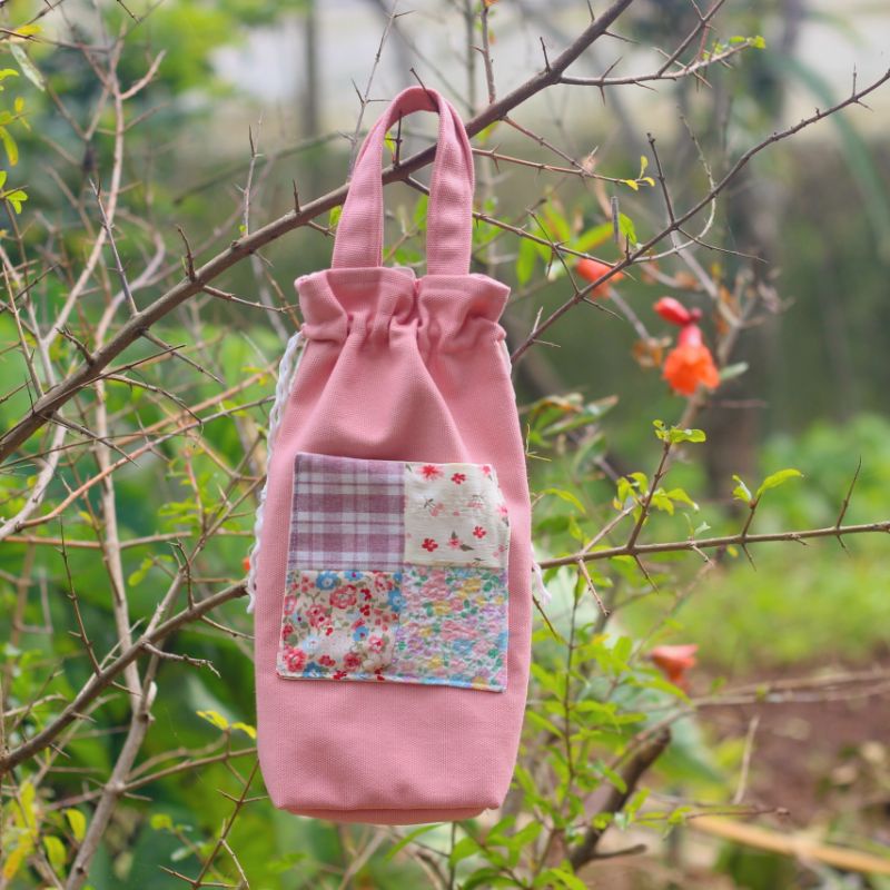 Túi vải canvas đựng bình nước dạng dây rút (Handmade 100%)
