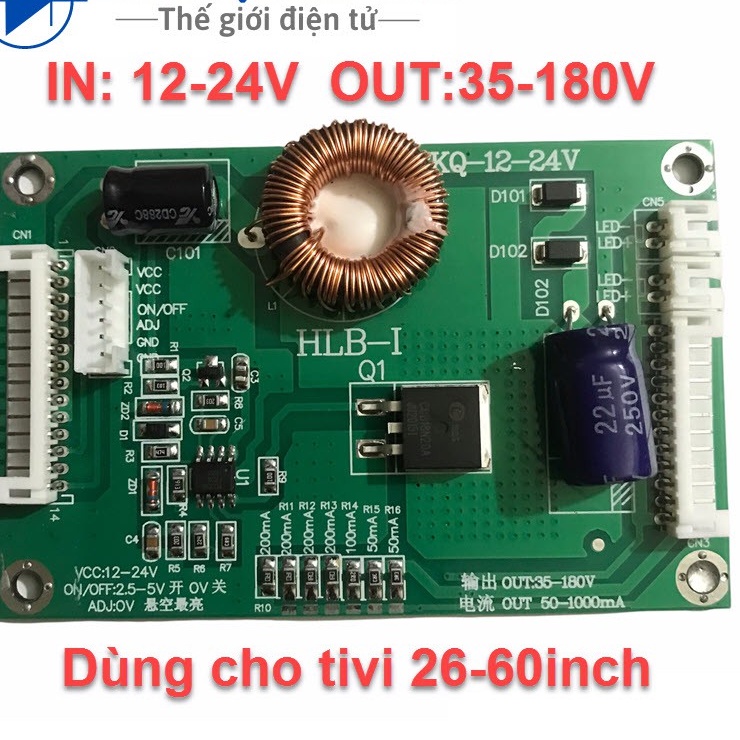 Mạch cao áp vào 12-24V ra 35-180V Led đa năng độ cao áp tivi led 26-60 inch