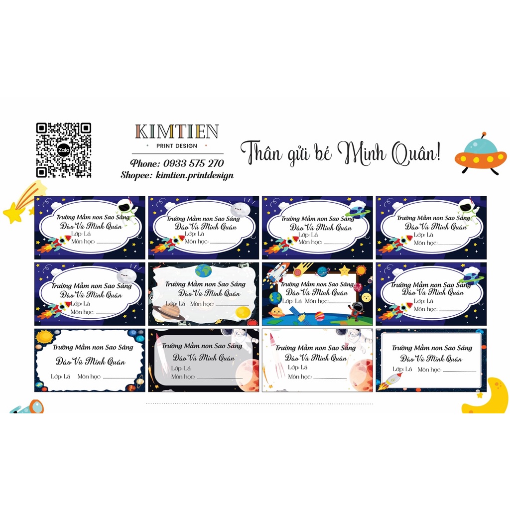 SET 36 NHÃN VỞ IN SẴN THÔNG TIN THEO YÊU CẦU