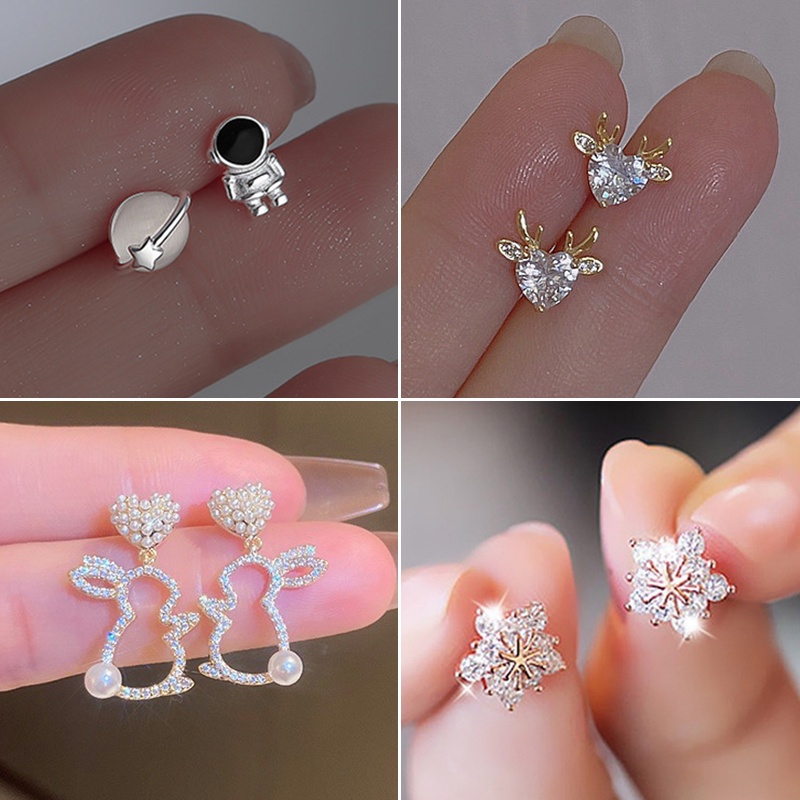 Khuyên tai RINHOO FRIENDSHIP mạ bạc S925 thiết kế đơn giản thời trang phong cách Hàn Quốc