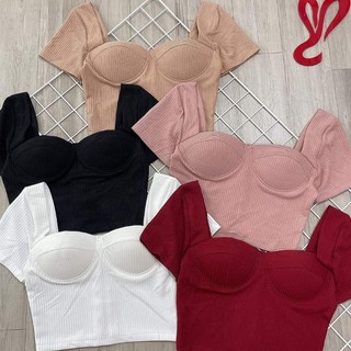 Áo cúp ngực croptop thun gân